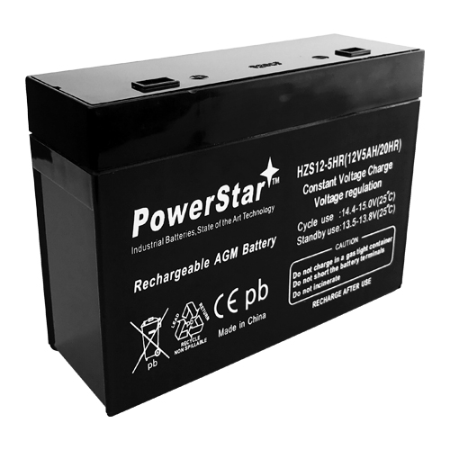PowerStar Recessed Terminal Battery, 12V 5AH, SEALED, NON-SPILLABLE, LEAD ACID BATTERY-2 Year Warranty