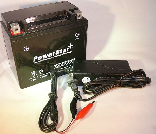 NEW PowerStar YTX12-BS Yuasa Maintenance-Free Battery and Charger