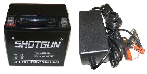 SHOTGUN 14BS battery with 1 Year Free Replacement Warranty YTX14BS CHARGER COMBO