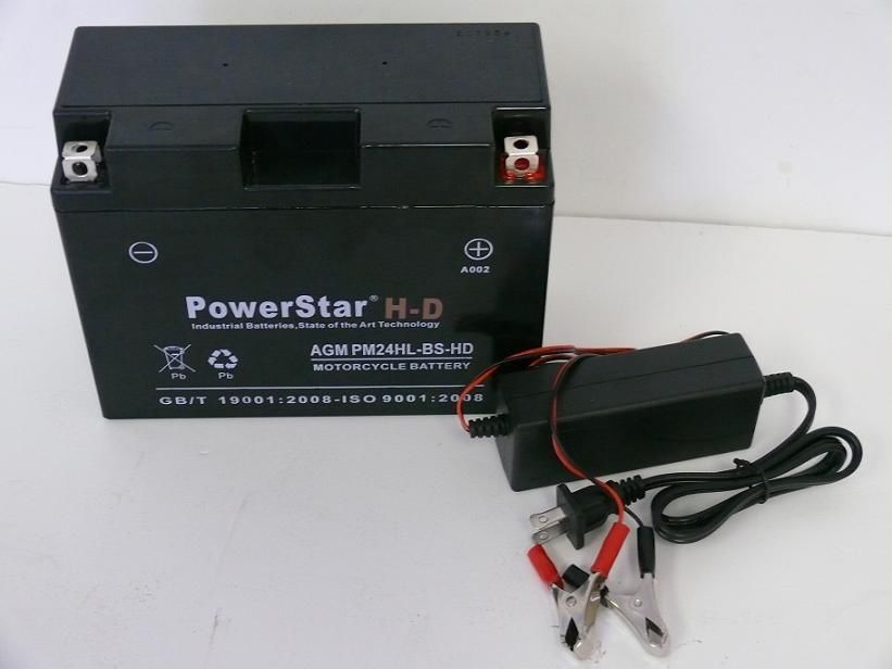 24HL-BS Motorcycle Battery + Charger for HARLEY-DAVIDSON FL FLH (Touring) 1340CC