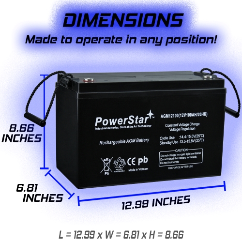 PowerStar Deep Cycle Sealed Lead Acid AGM Battery, 12V 100Ah, Group 27, Rechargeable - For RV, Off-Grid, & Solar Power Applications