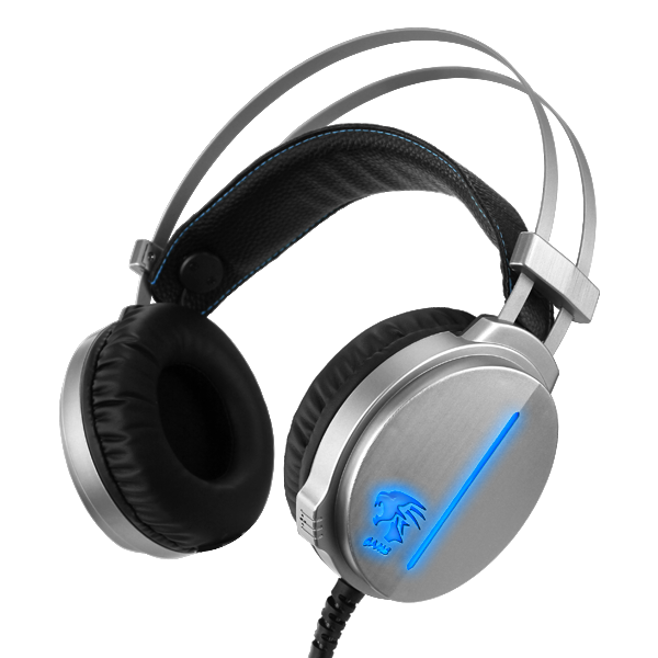 Silver PC Gaming Headset With Built-In Mic & Blue LED Lights