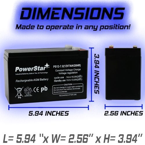 JohnLite CY-0112 12V 7Ah Replacement Battery For Spotlights - Sealed Lead Acid Power Cell