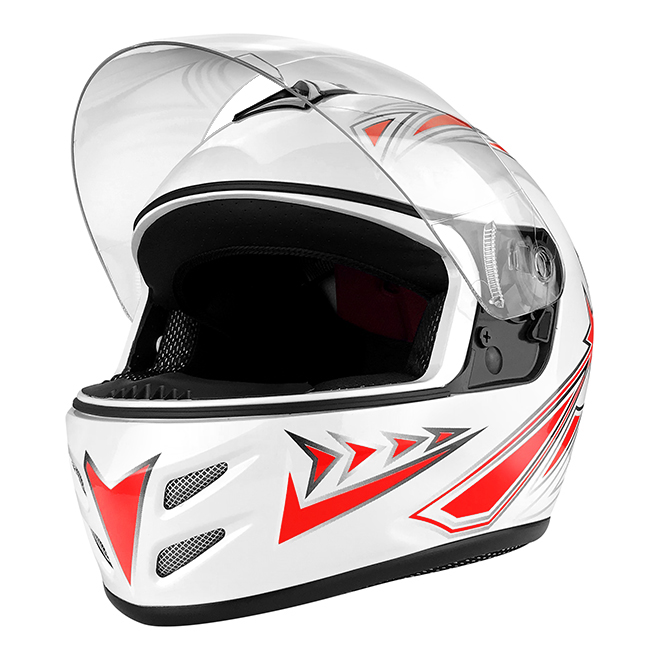 Full Face Motorcycle Helmet With Flip Up Visor Gloss White / Red
