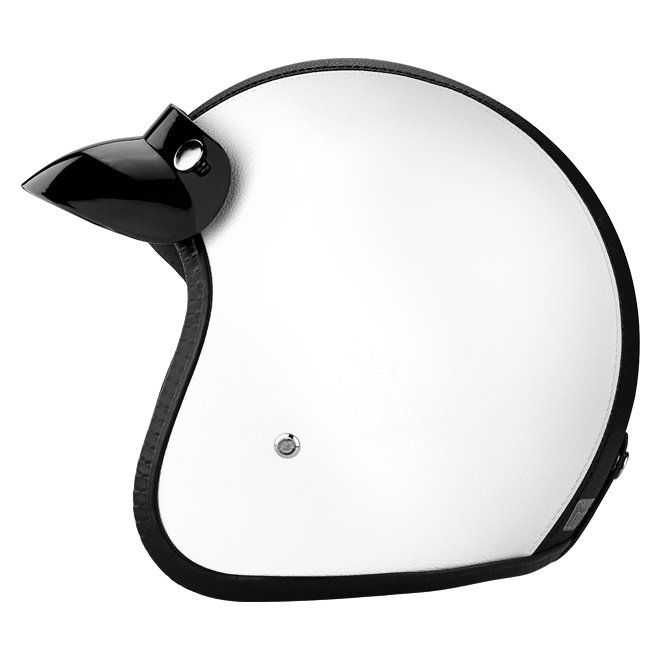 White Leather Black Stripe Open Face Helmet with Visor DOT Approved