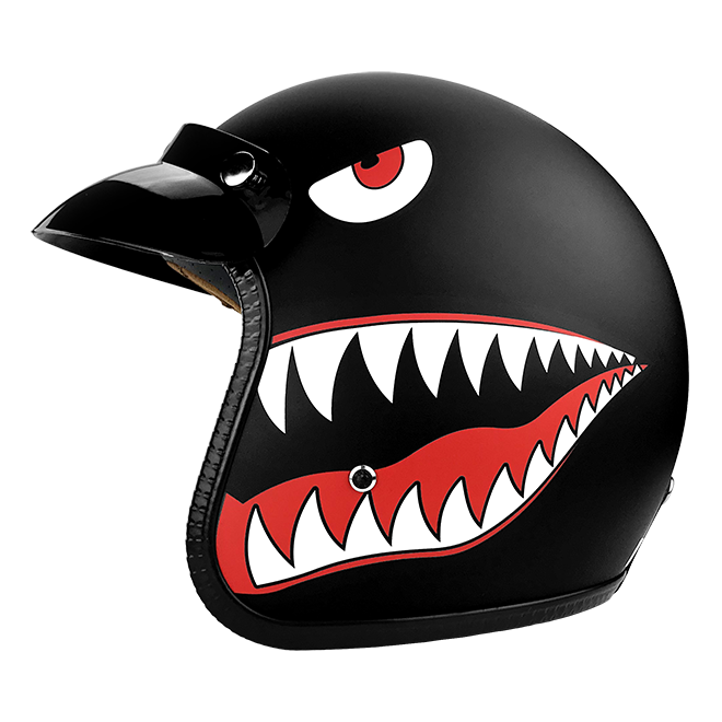 Flying Tiger Black Open Face Helmet