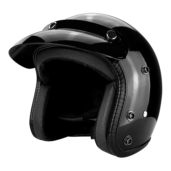 3/4 Open Face Motorcycle Helmet With Off Road Visor Gloss Black