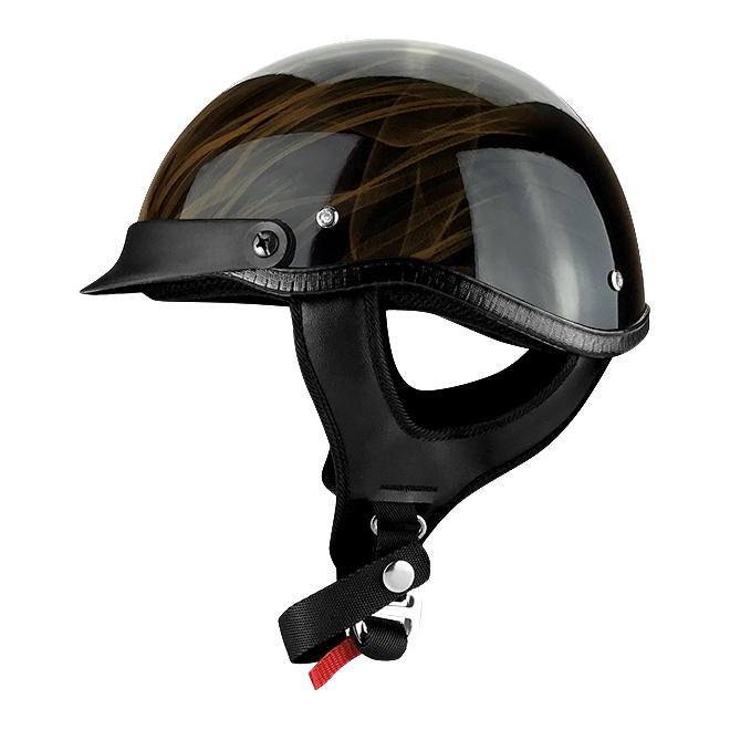 Half Motorcycle Helmet Gloss Black Flames