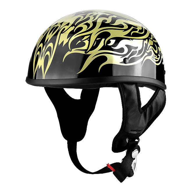 Half Shell Rebel Motorcycle DOT approved Helmet With Gloss Shiny Black Finish