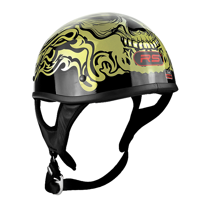 Half Motorcycle Helmet Gloss Black With Skull & Flames