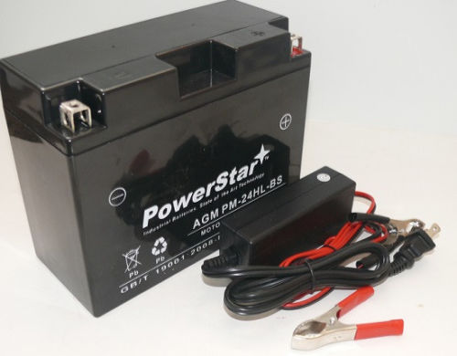 Battery + Charger YTX24HL-BS Motorcycle Battery with 2 YEAR WARRANTY