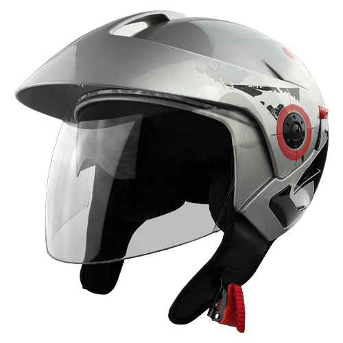 3/4 Open Face Motorcycle Helmet With Face Shield Silver