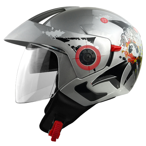 3/4 Open Face Motorcycle Helmet With Face Shield Silver 1