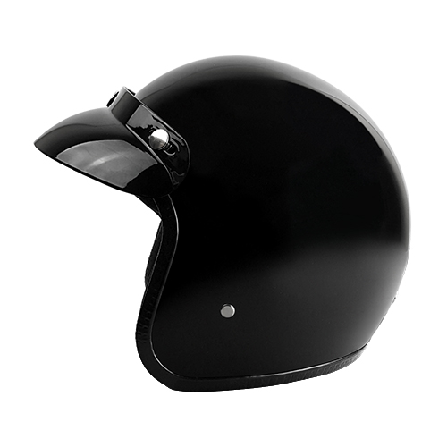 3/4 Open Face Motorcycle Helmet with Visor Black Gloss