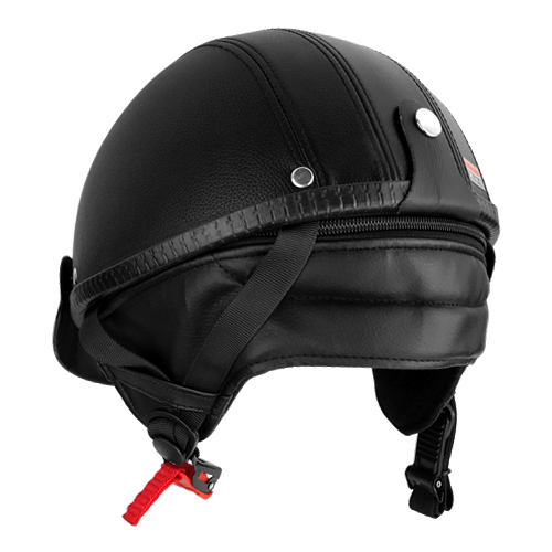 Half Motorcycle Helmet With Visor PU Leather Black 2