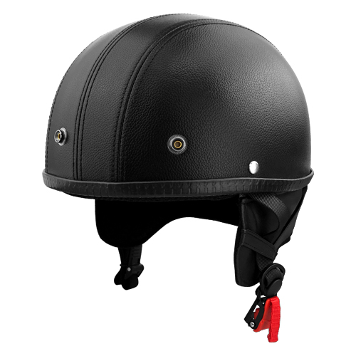 Half Motorcycle Helmet With Visor PU Leather Black 3
