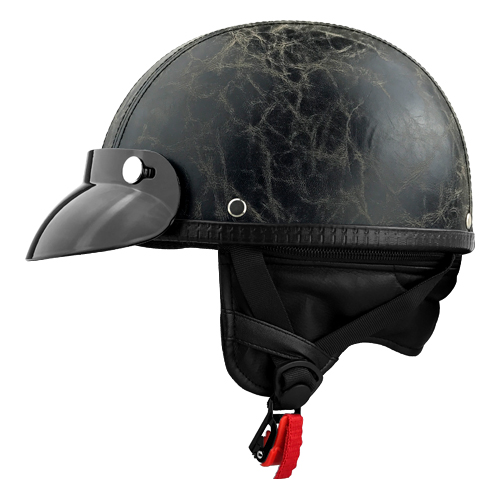 Half Motorcycle Helmet With Visor PU Worn Leather Grey 1