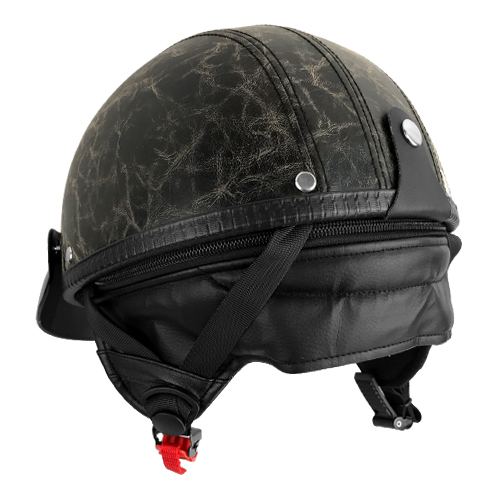 Half Motorcycle Helmet With Visor PU Worn Leather Grey 2