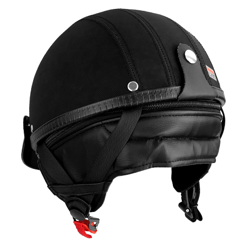 Half Motorcycle Helmet With Visor Black Canvas 2