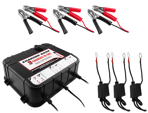 3 Bay Smart Charger Maintainer w/ USB for Auto & Marine Applications 6/12V 2A