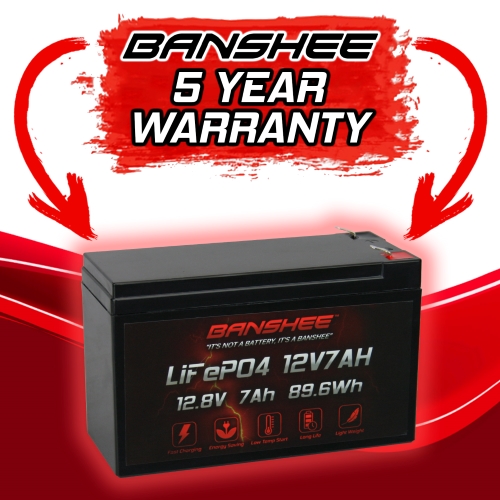 2 Pack of Banshee 12V 7Ah Lithium Batteries Rechargeable LiFePO4 3000 Deep Cycle