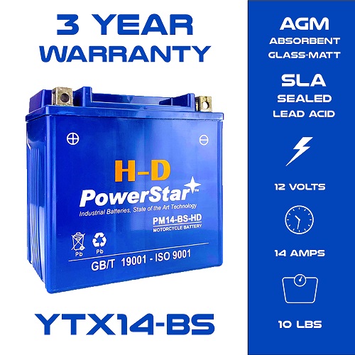 3YR WARRANTY YTX14-BS Replacement for 2000-2006 Honda TRX350 Rancher Battery 2