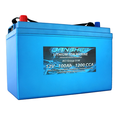 Deep Cycle Lithium-Iron Dual Terminal Battery With Emergency Start, 12V 100Ah 1200CCA, Group Size 31M, LiFeP04 - For RV, Off-Grid, & Solar Power Applications