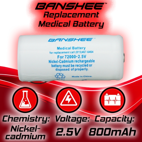 Welch-Allyn, Schiller, Model 70750, 71500, 72000. Replacement Medical Battery by Banshee 2