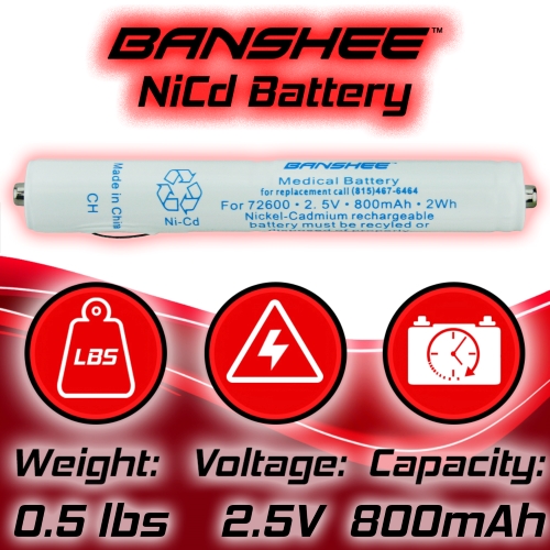 Banshee 2.5V Ni-Cad Battery fits Welch Allyn 72600 72837 72800 72801 22820 12800 2