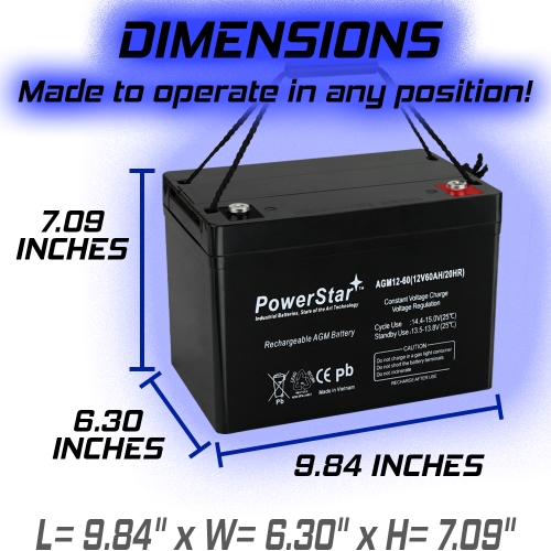 PowerStar 12V 60Ah AGM Lead Acid Battery, Replaces Mighty Max ML-GROUP34
