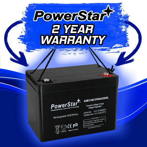 PowerStar 12V 60Ah AGM Lead Acid Battery, Replaces Mighty Max ML-GROUP34