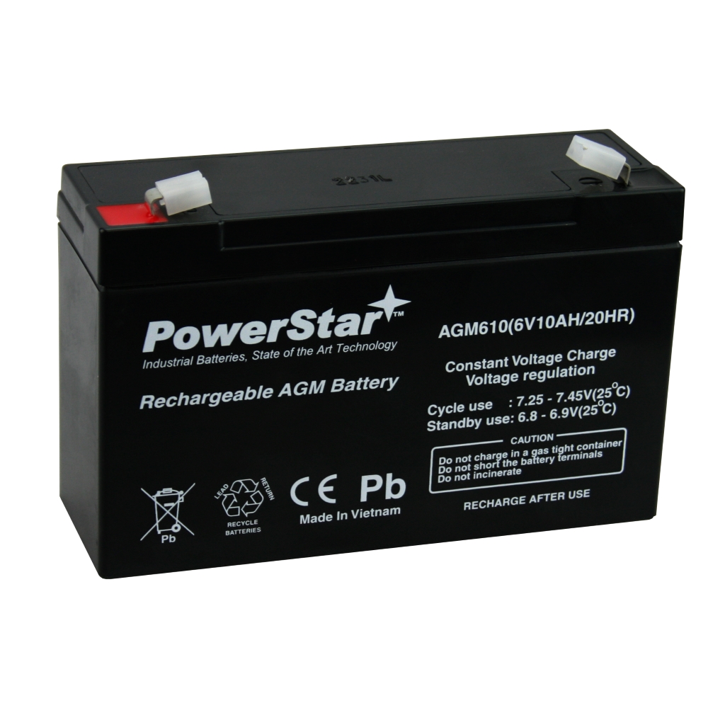 PowerStar 6V 10AH, SLA AGM Battery replaces Duracell SLAA6-10F