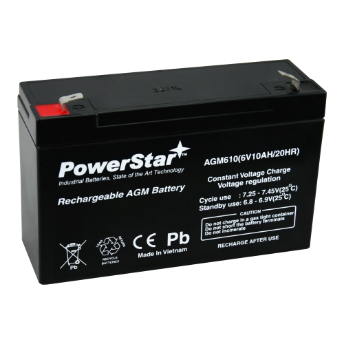 PowerStar® NEW 6V 10AH Sealed Lead Acid (SLA) Battery with F1 Terminal Connectors