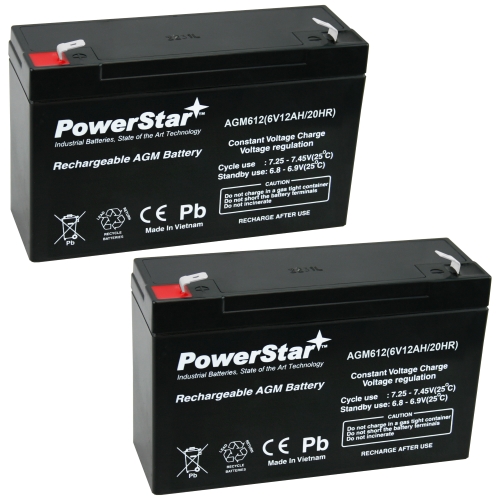 PowerStar AGM6V12 6V 12AH Battery Compatible with Power Source WP10-6 (91-090) - 2 Pack