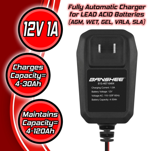 Banshee 12V 1A Car & Motorcycle Battery Smart Charger/Maintainer 2