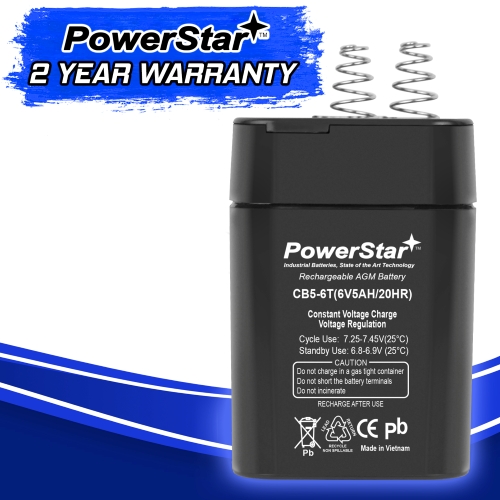 4 Pack of PowerStar 6V 5Ah AGM Sealed Lead Acid Batteries with Spring Terminals
