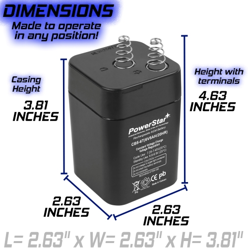 4 Pack of PowerStar 6V 5Ah AGM Sealed Lead Acid Batteries with Spring Terminals