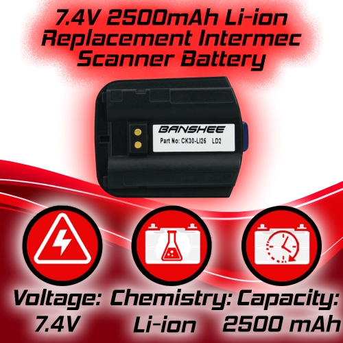 Banshee Brand  Intermec Barcode Scanner CK31 Battery pack 7.4V 2500mAh-18 MONTH WARRANTY
