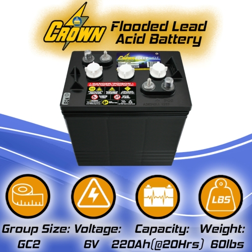 Crown Battery BCI Group GC2 6V 240AH Deep Cycle Golf Cart and Scrubber Battery X4 2