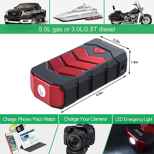 Car Jump Starter, 10A Portable Charger Power Bank with LED Flash Light