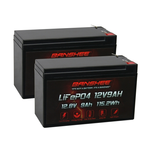 2 Pack of Banshee 12V 9Ah Lithium Batteries Rechargeable LiFePO4 3000 Deep Cycle, 2 pack, quantity of 2, x2, 2x, 2 batteries, 2 12v 9ah batteries