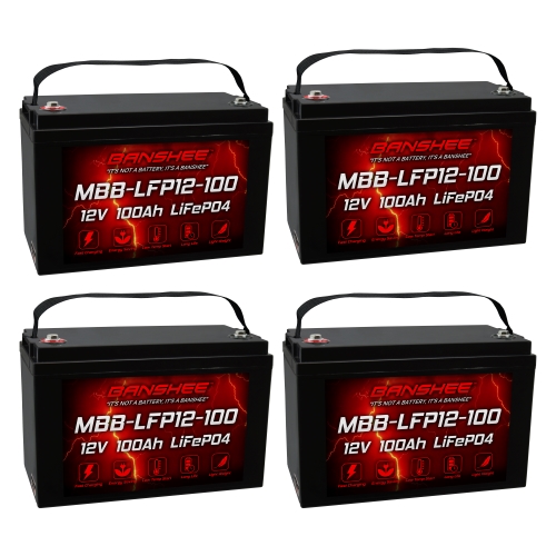 4 Pack 12V 100Ah LiFePO4 Battery, 1280Wh Grade A+ Cells Lithium Battery with 100A BMS, 4000~15000 Deep Cycles Battery for RV, Trolling Motor, Solar, Golf Cart, Marine and Off Grid Applications