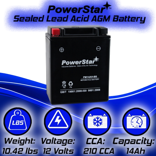 PowerStar YTX14AH-BS ATV Battery for Yamaha 400cc YFM400FW Kodiak/Automatic 2003 9