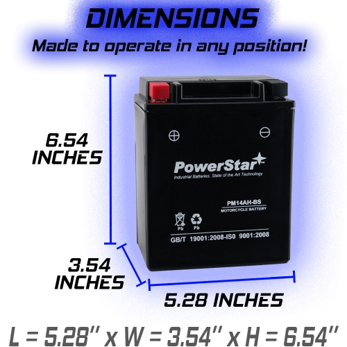 PowerStar YTX14AH-BS ATV Battery for YAMAHA YFM250 Bear Tracker 250CC 99-'04 10