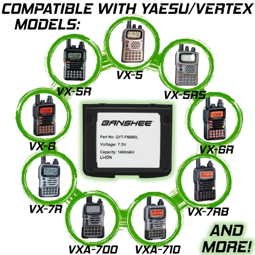 Yaesu-Vertex VX5R 7.5V 1400mAH Li-ION Replacement Two Way Radio Battery by Banshee Brand . 3