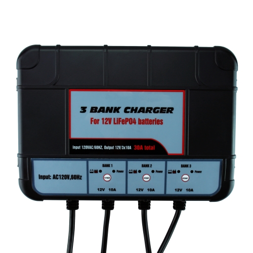 Banshee Lithium LiFePO4 3 Bay 12V 10AMP Battery Charger/Maintainer w/ Eyelet Connectors