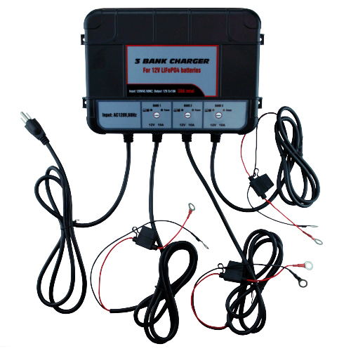 Banshee Lithium LiFePO4 3 BAY 12V 10A Float Charger for Boat Lawn Tractor Car Motorcycle