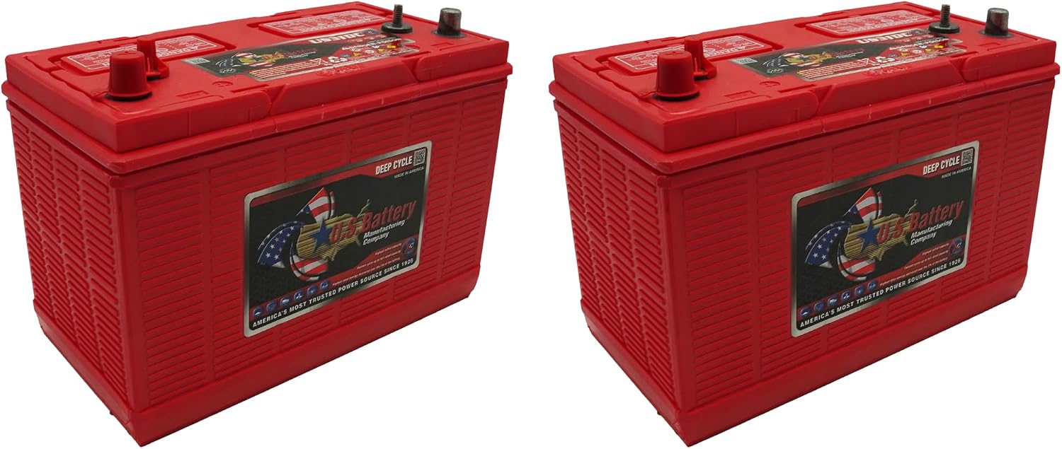 US Battery US31DC XC2 12V Flooded Lead Acid Deep Cycle Battery � Group 31 � 130Ah 20Hr � SAE Bolt Terminals � Marine RV Solar Backup Power � Pack of 2