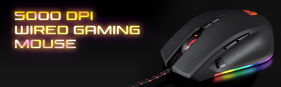 Lightweight Wired Gaming Mouse 8 Buttons RGB Backlit 5000 DPI Optical Sensor