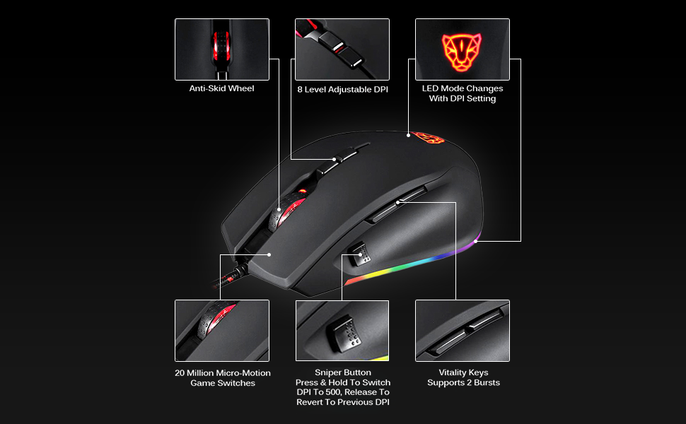 Lightweight Wired Gaming Mouse 8 Buttons RGB Backlit 5000 DPI Optical Sensor